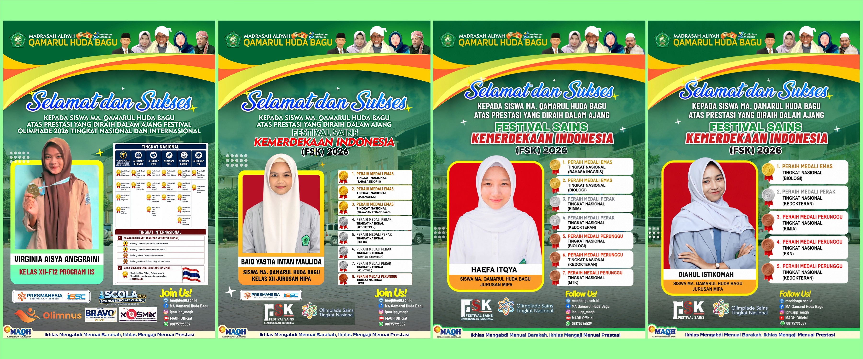 Tunjukkan Taring di Kancah Nasional dan Internasional, Siswa MA Qamarul Huda Bagu Borong Prestasi Gemilang