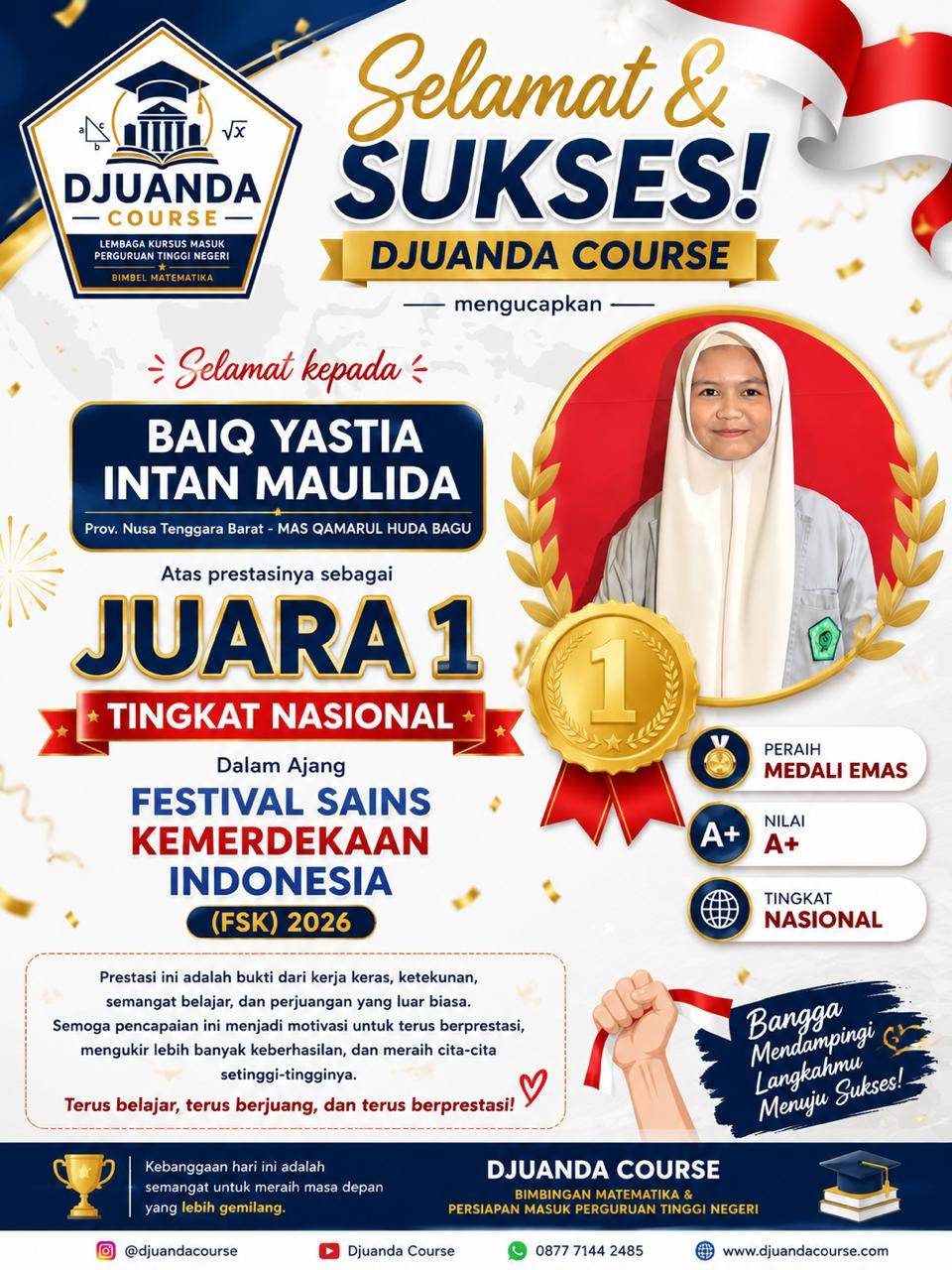 SISWA MAQH JUARA 1 NASIONAL FESTIVAL SAINS KEMERDEKAAN
